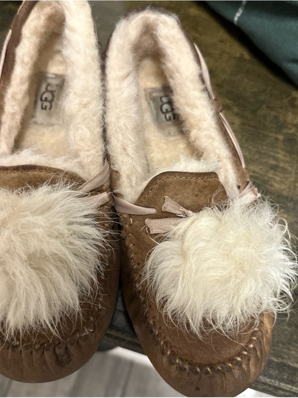 UGG Women's Chestnut Pom-Pom Suede Moccasin Slippers